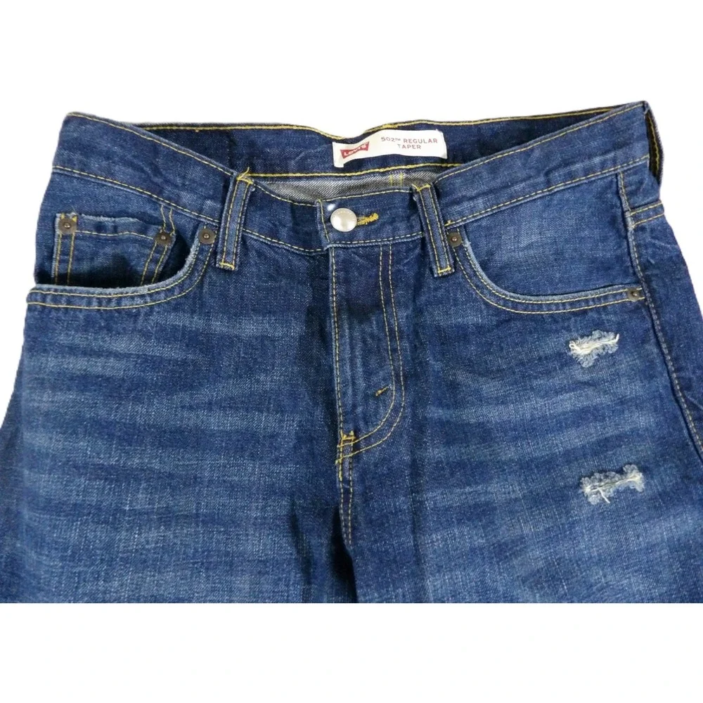 Levi's 502 Regular Taper Jeans Boys 16 Reg W28 L28 Blue Distressed Stretch Denim